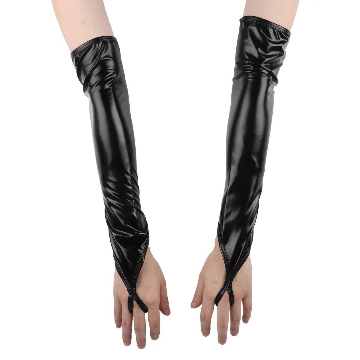 Shiny Fingerless Metallic Elbow Gloves