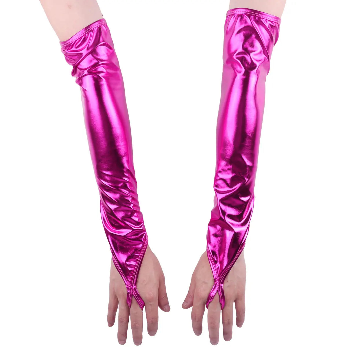 Shiny Fingerless Metallic Elbow Gloves