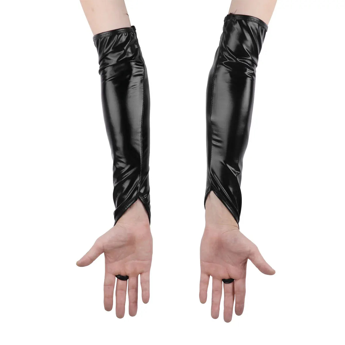 Shiny Fingerless Metallic Elbow Gloves