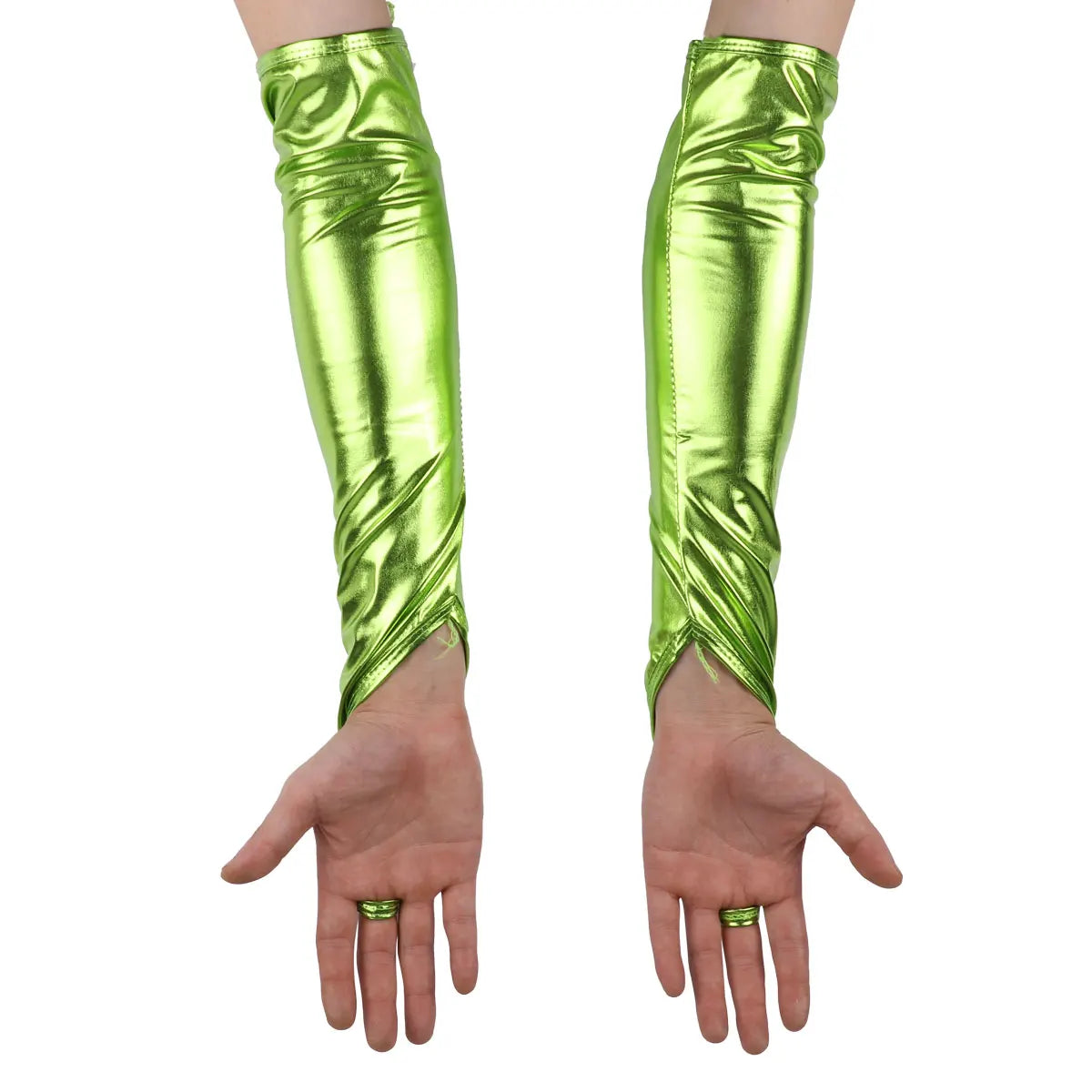 Shiny Fingerless Metallic Elbow Gloves