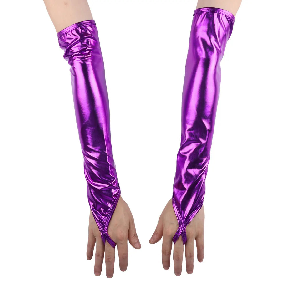 Shiny Fingerless Metallic Elbow Gloves