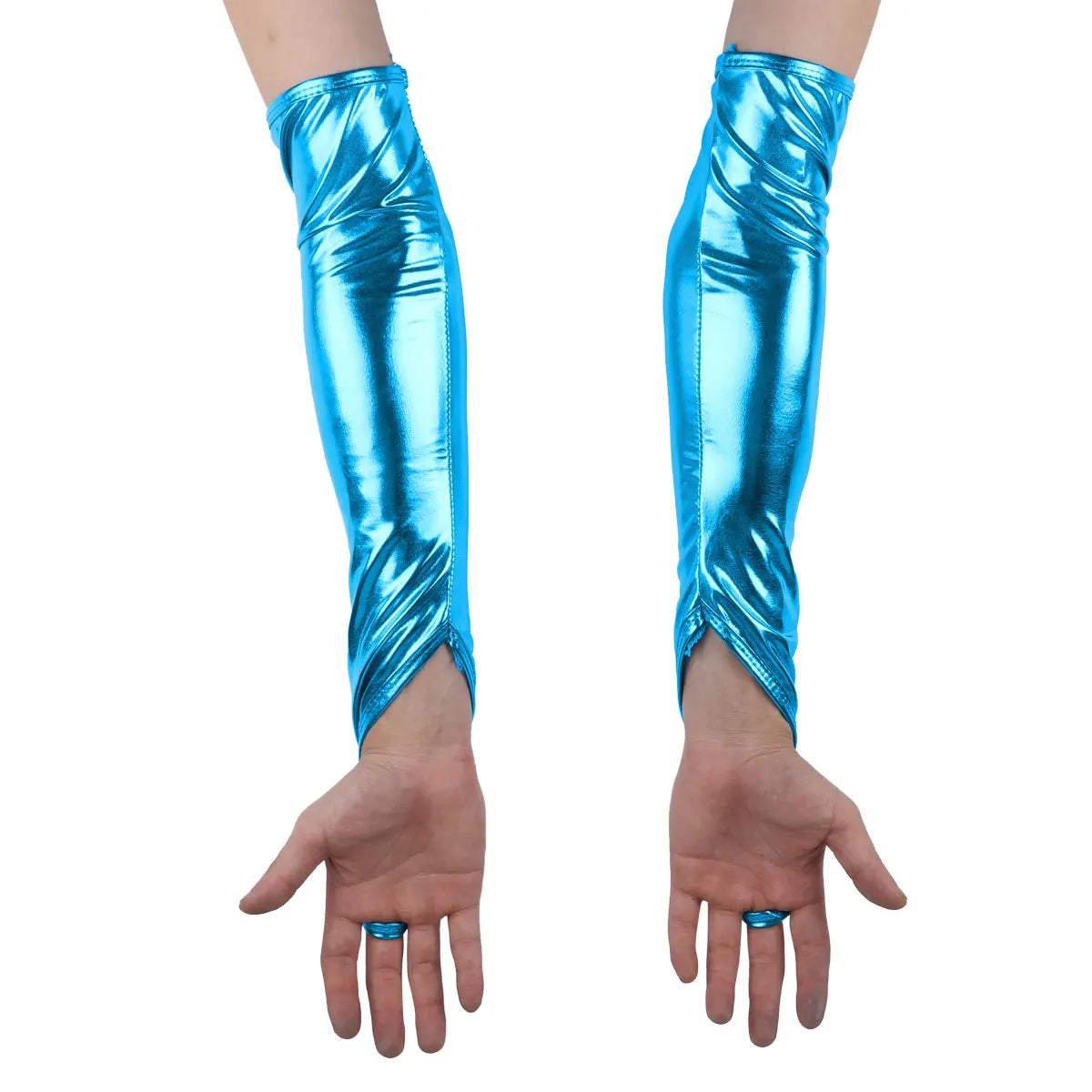 Shiny Fingerless Metallic Elbow Gloves