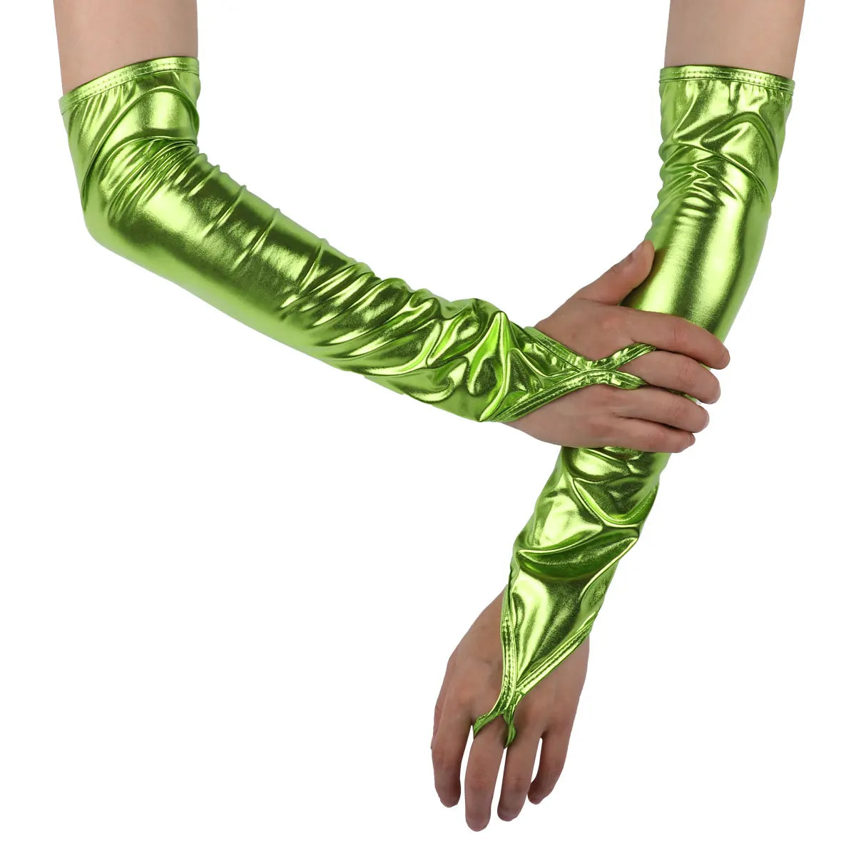 Shiny Fingerless Metallic Elbow Gloves