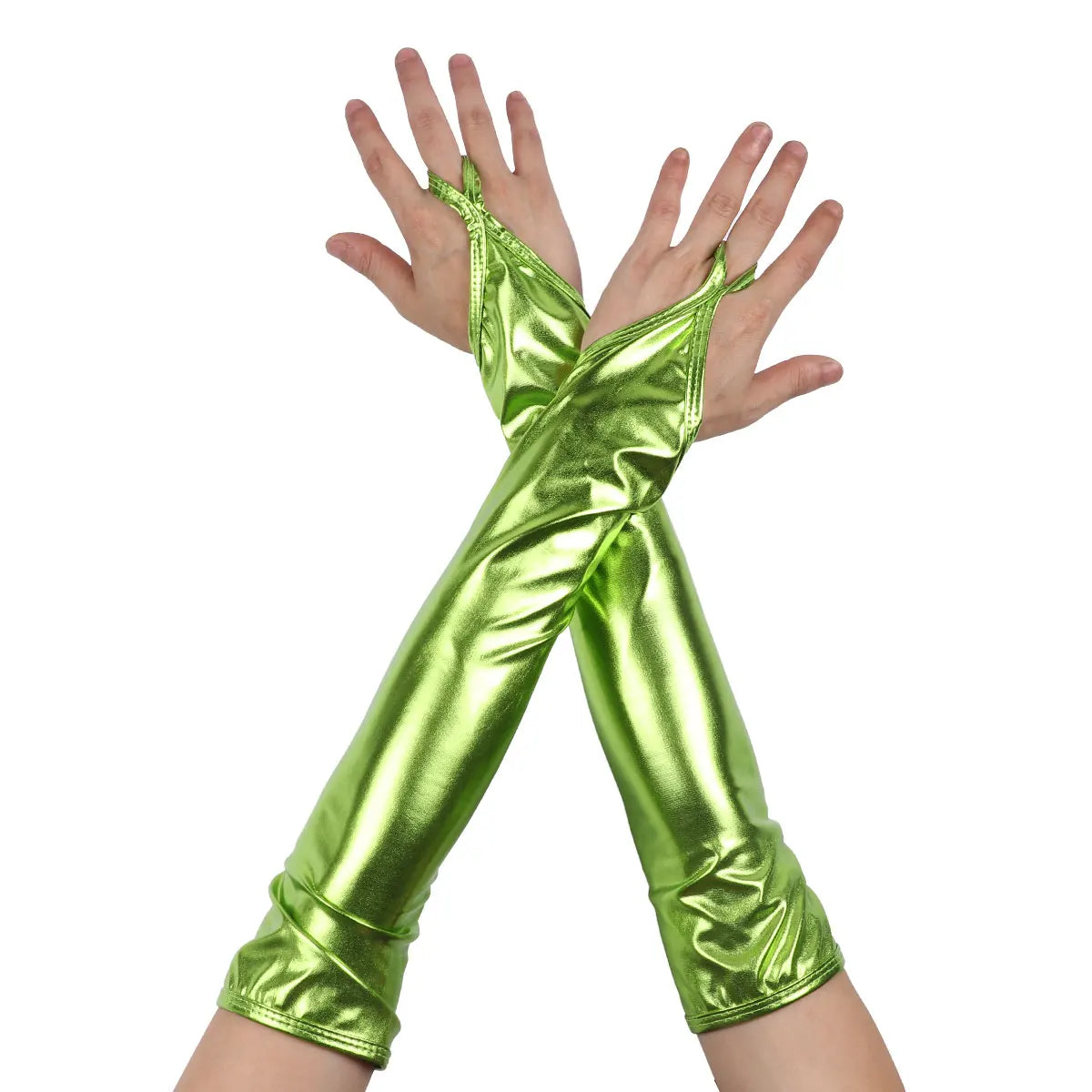 Shiny Fingerless Metallic Elbow Gloves