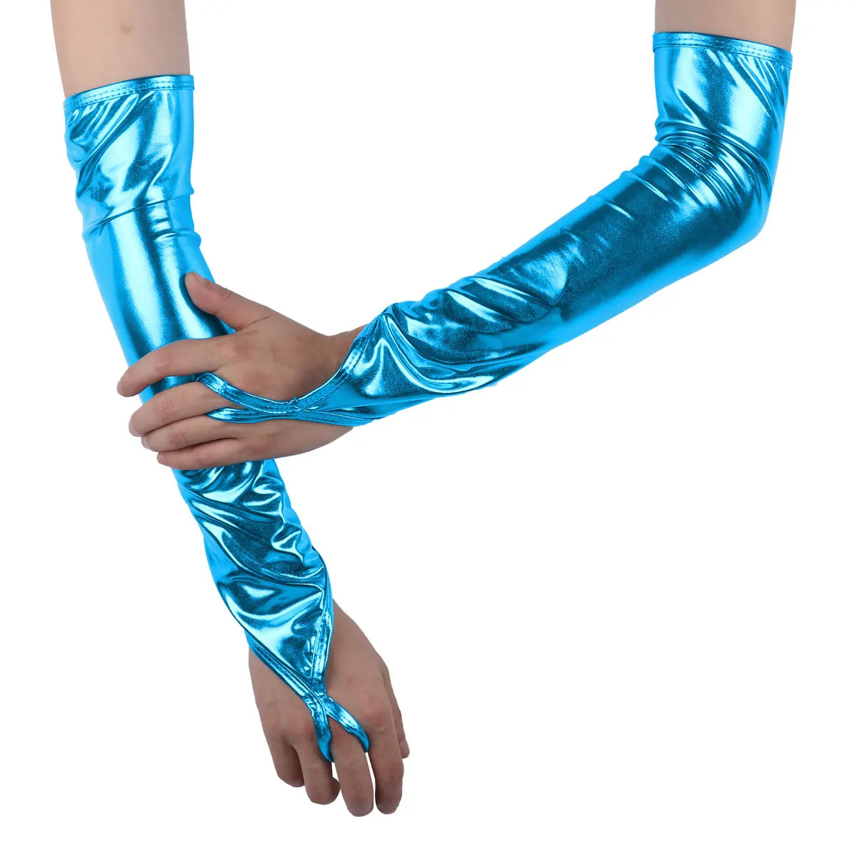 Shiny Fingerless Metallic Elbow Gloves