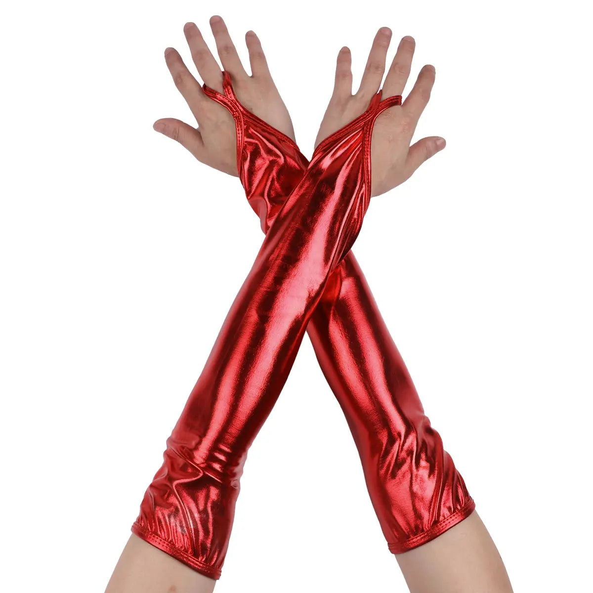 Shiny Fingerless Metallic Elbow Gloves