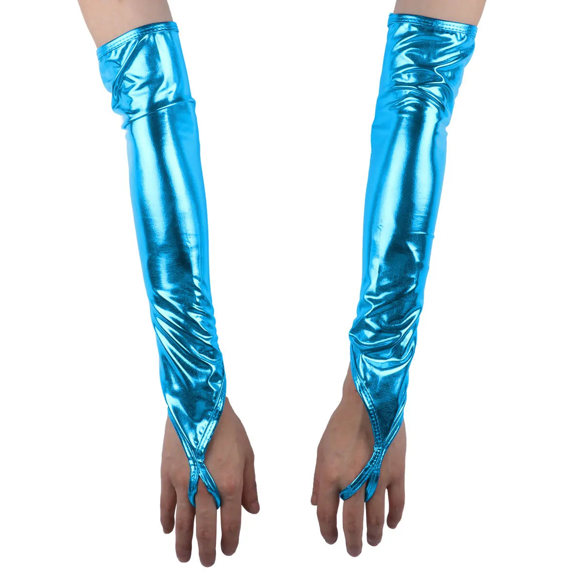 Shiny Fingerless Metallic Elbow Gloves