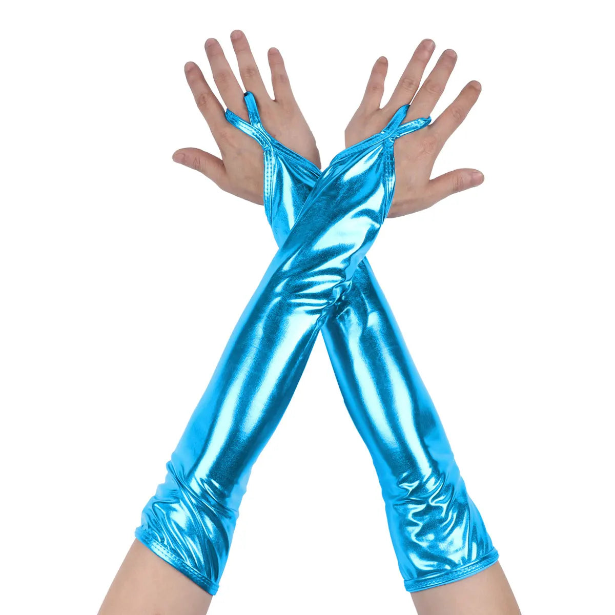 Shiny Fingerless Metallic Elbow Gloves