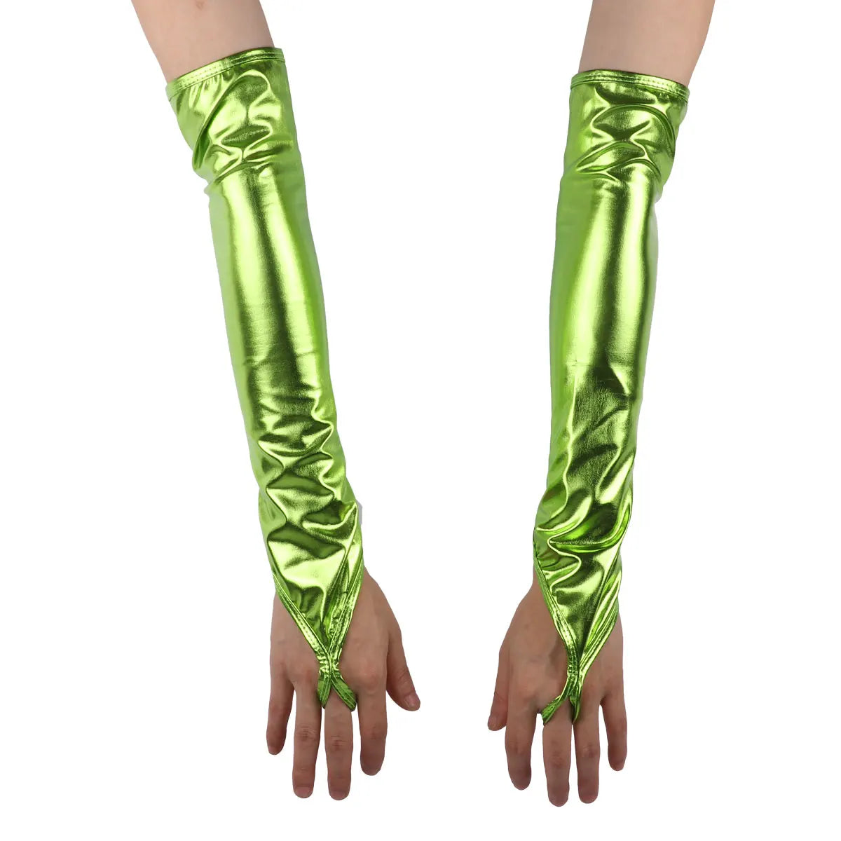 Shiny Fingerless Metallic Elbow Gloves