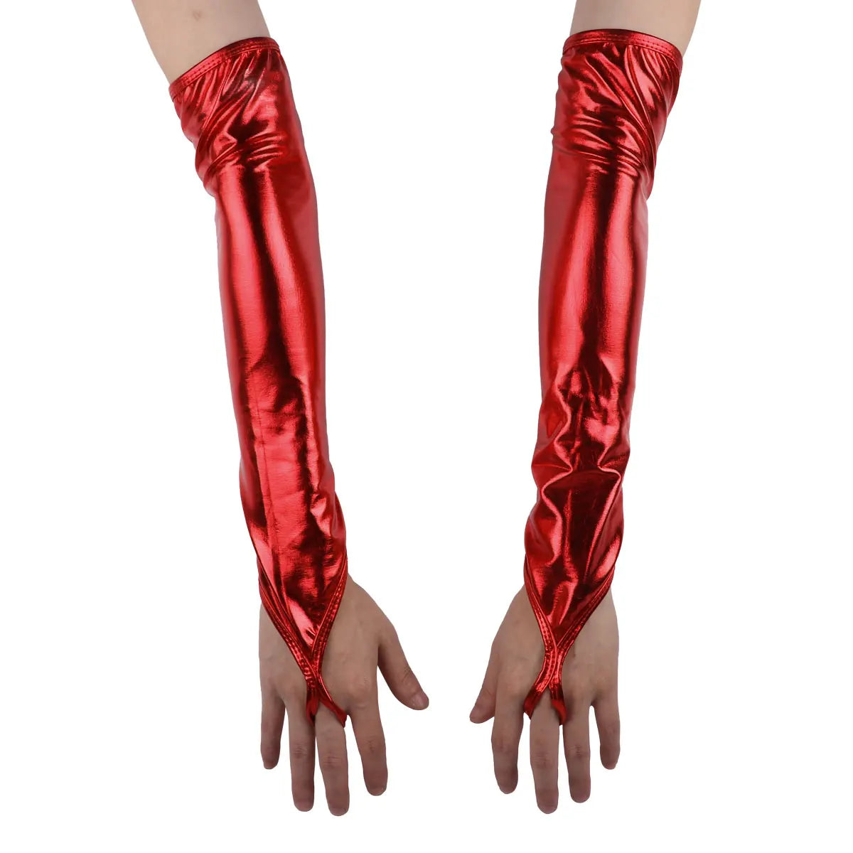 Shiny Fingerless Metallic Elbow Gloves