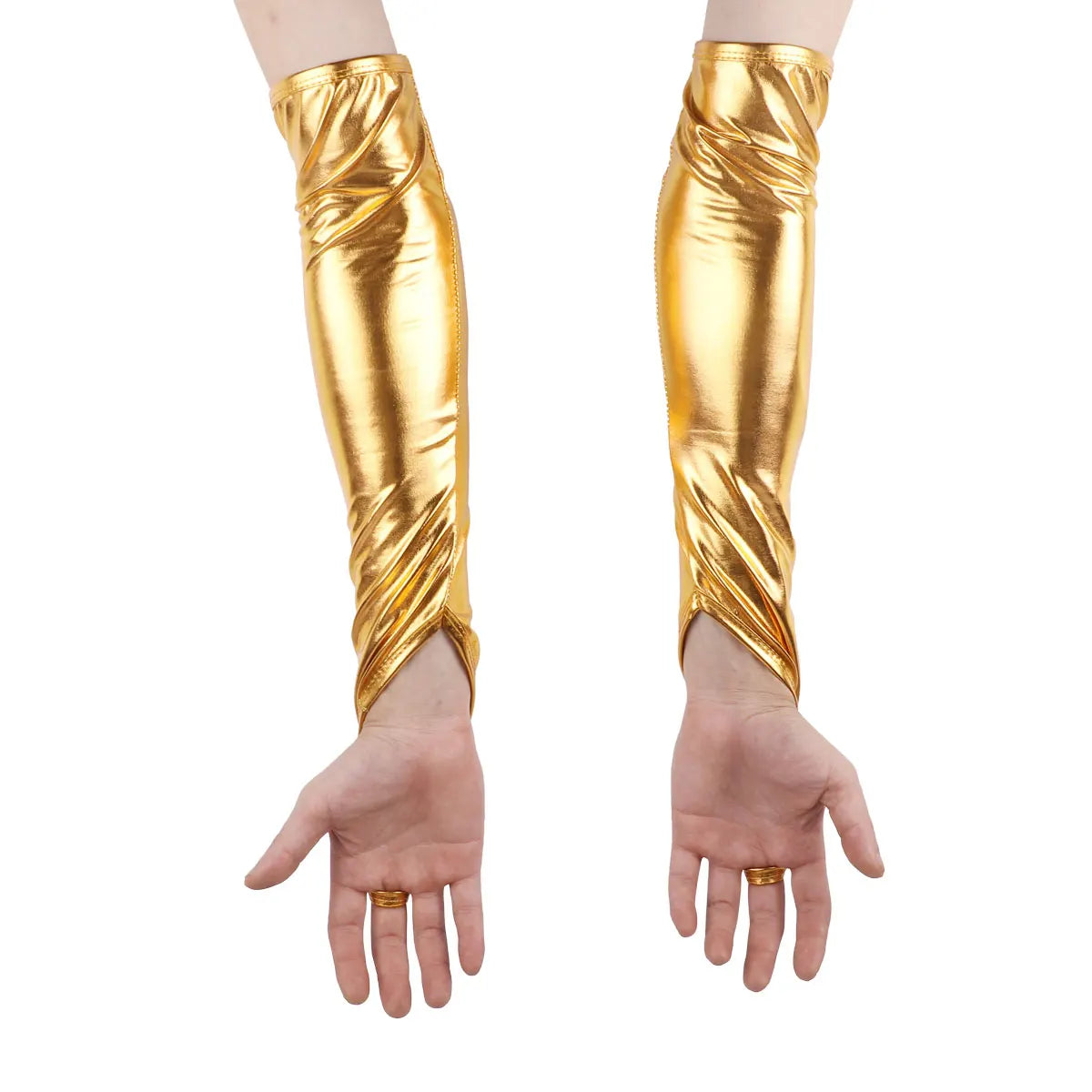 Shiny Fingerless Metallic Elbow Gloves