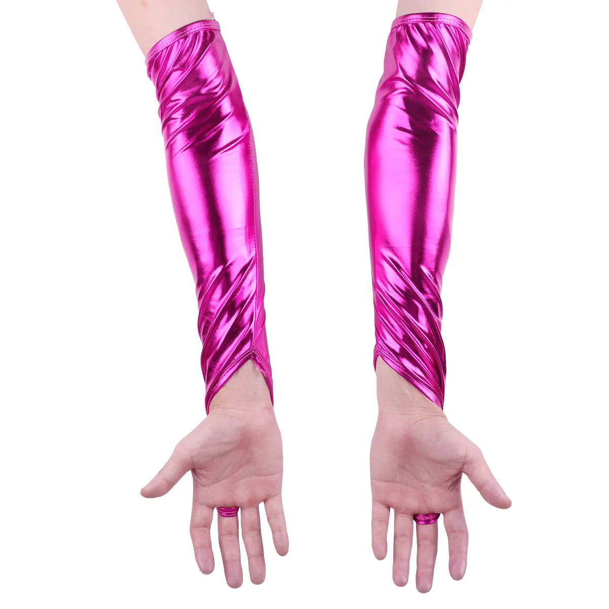 Shiny Fingerless Metallic Elbow Gloves