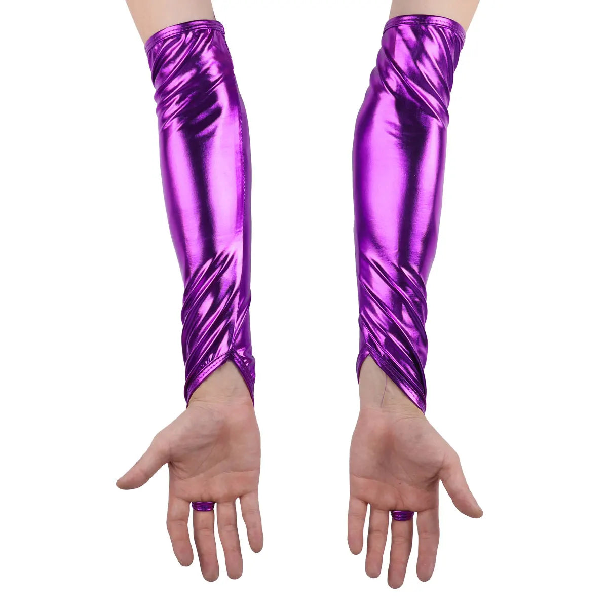 Shiny Fingerless Metallic Elbow Gloves