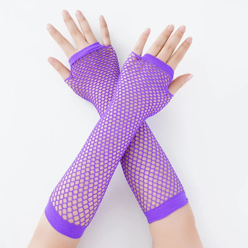 Neon Fishnet Fingerless Long Gloves