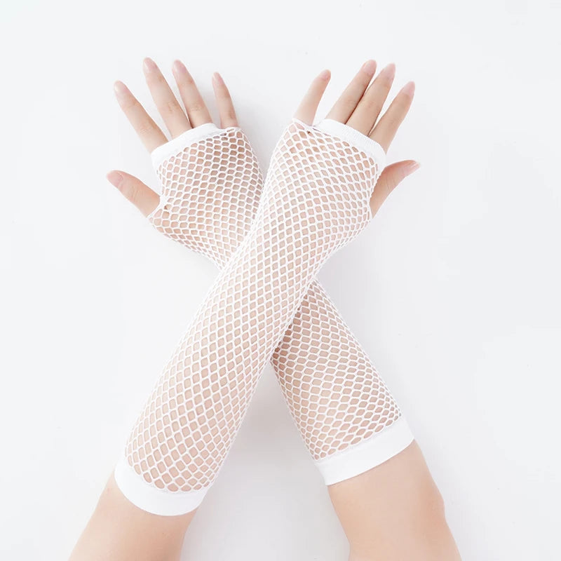 Neon Fishnet Fingerless Long Gloves