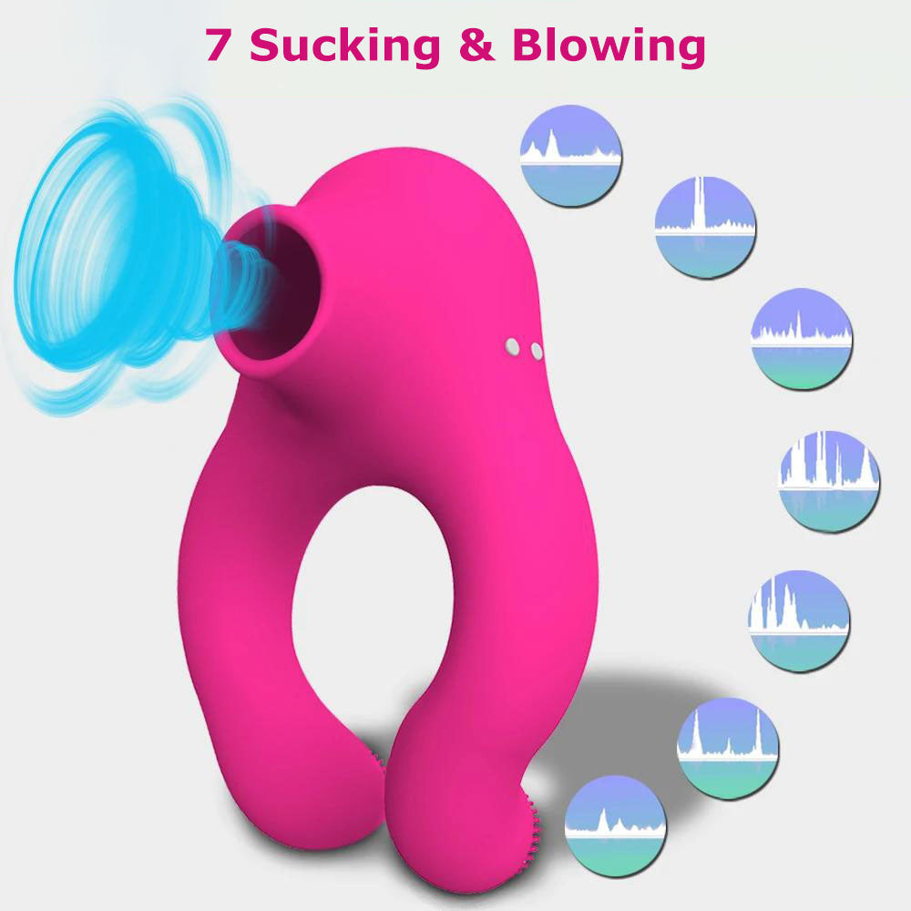 Clip-on Cock Vibrator with Clit Sucker