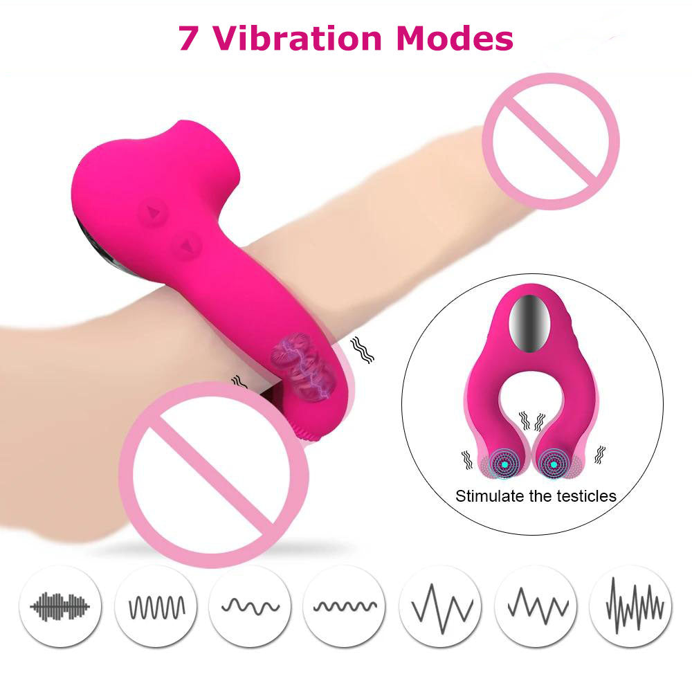 Clip-on Cock Vibrator with Clit Sucker