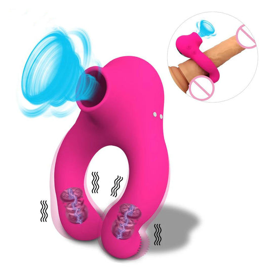 Clip-on Cock Vibrator with Clit Sucker